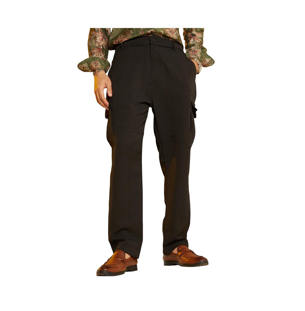 Men's Midnight Black Straight-Fit Cargo Trousers - Black