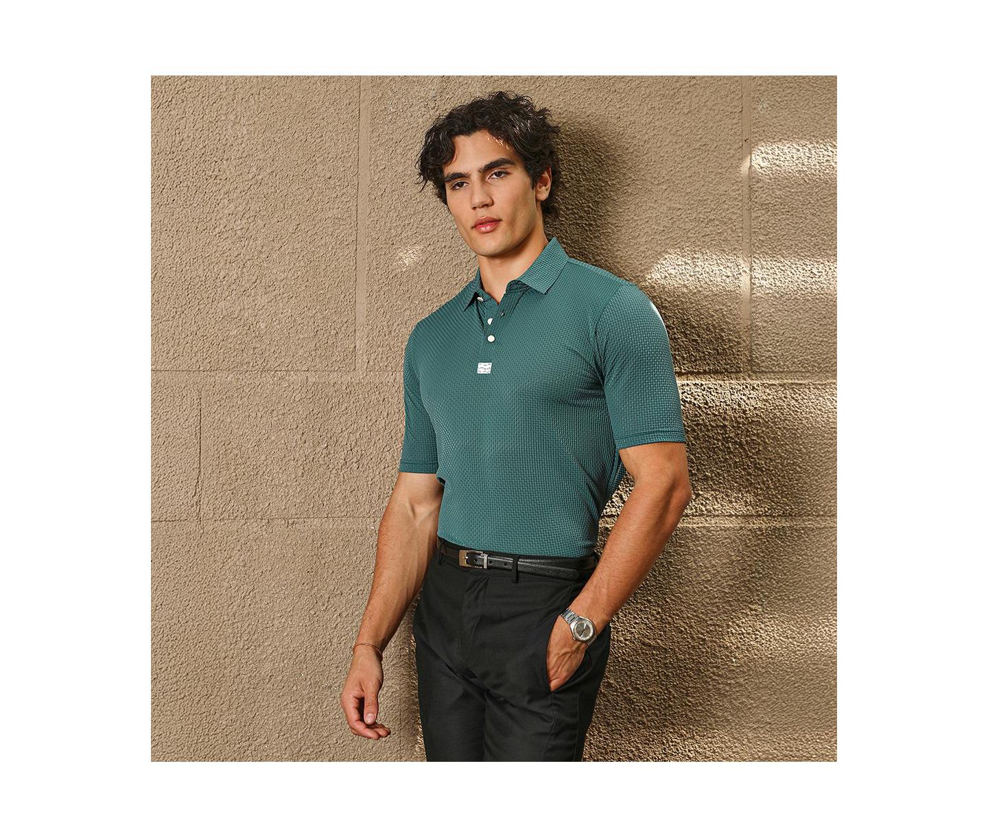 Мужская футболка Cahoot Campus Sutra Emerald Green Warp-Tactile Polo, цвет: Зелёный — фото 4