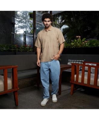 Men's Buff Beige Bohomian Oversized Polo T-Shirt