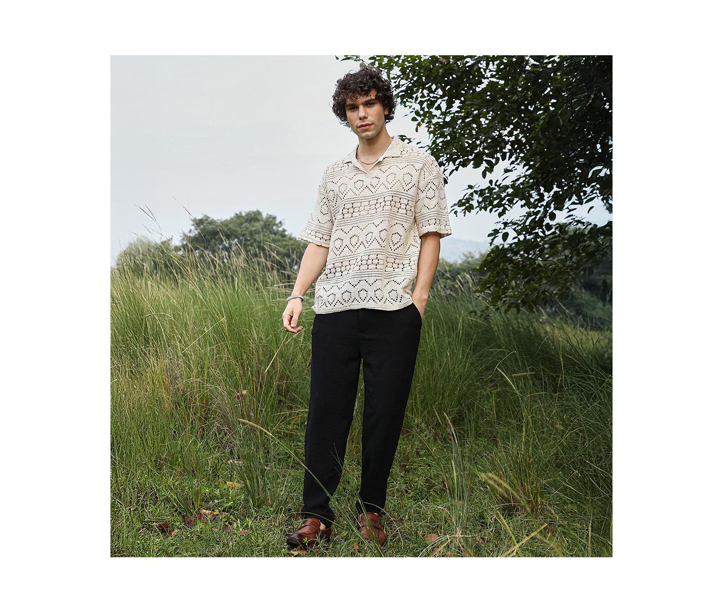 Мужская футболка Cahoot Campus Sutra Off-White Bohemian Oversized Polo, цвет: Белый — фото 5