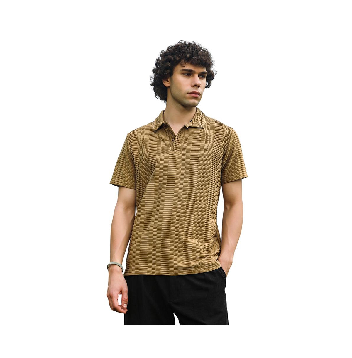 Campus Sutra Men's Ash Brown Flatten-Ruched Polo T-Shirt - Brown
