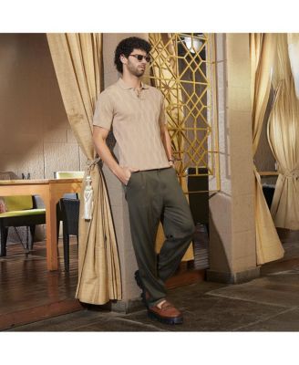 Men's Camel Beige Webbing-Tactile Polo T-Shirt