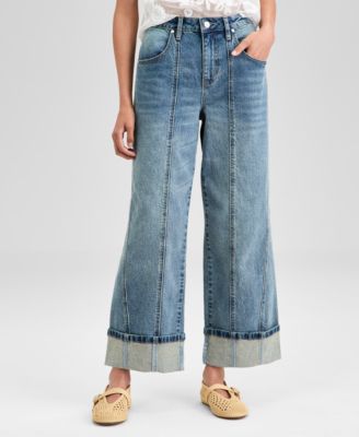 Petite High-Rise Seamed Wide-Leg Cuffed Jeans, Exclusively at Macys 