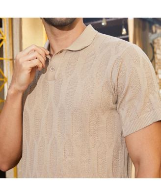 Men's Camel Beige Webbing-Tactile Polo T-Shirt