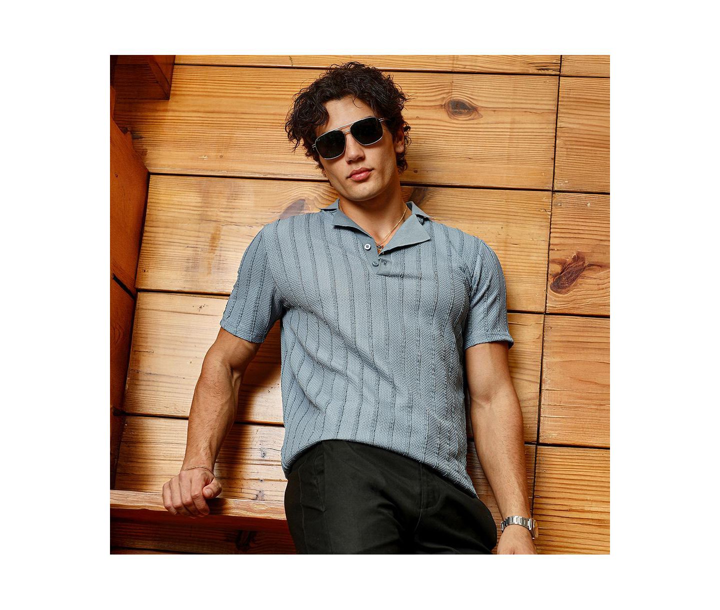 Мужская футболка Cahoot Campus Sutra Icy Blue Wicker-Tactitle Polo, цвет: Синий — фото 2