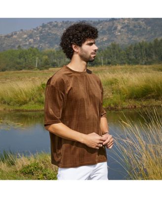 Men's Chocolate Brown Tartan-Plaid Oversized T-Shirt