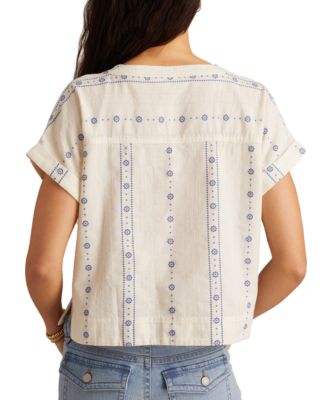 売れ筋商品|||ラッキーブランド カットソー トップス レディース Women's Embroidered Cotton Cuffed-Sleeve Top Lilac Overdye And Blue Jacquard Lucky Brand Women's Embroidered Cotton Cuffed-Sleeve Top