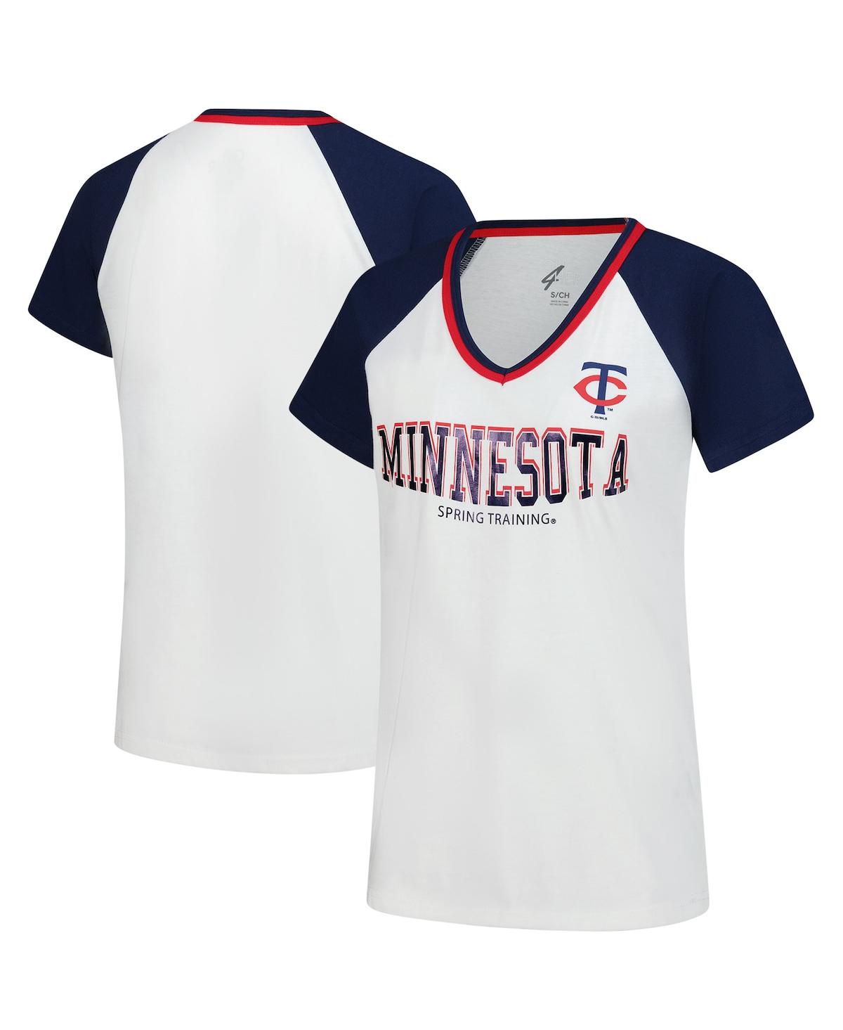 Women's White/Navy Minnesota Twins Ball Park Raglan V-Neck T-Shirt - White, Navy