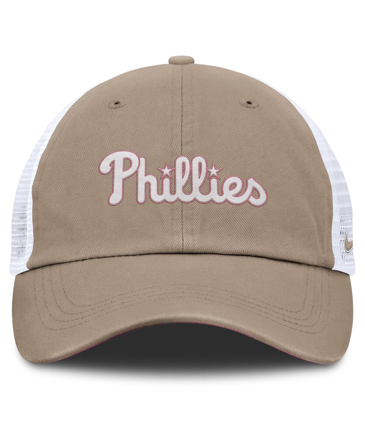 NIKE MEN'S AND WOMEN'S KHAKI/WHITE PHILADELPHIA PHILLIES CLUB TRUCKER ADJUSTABLE HAT 