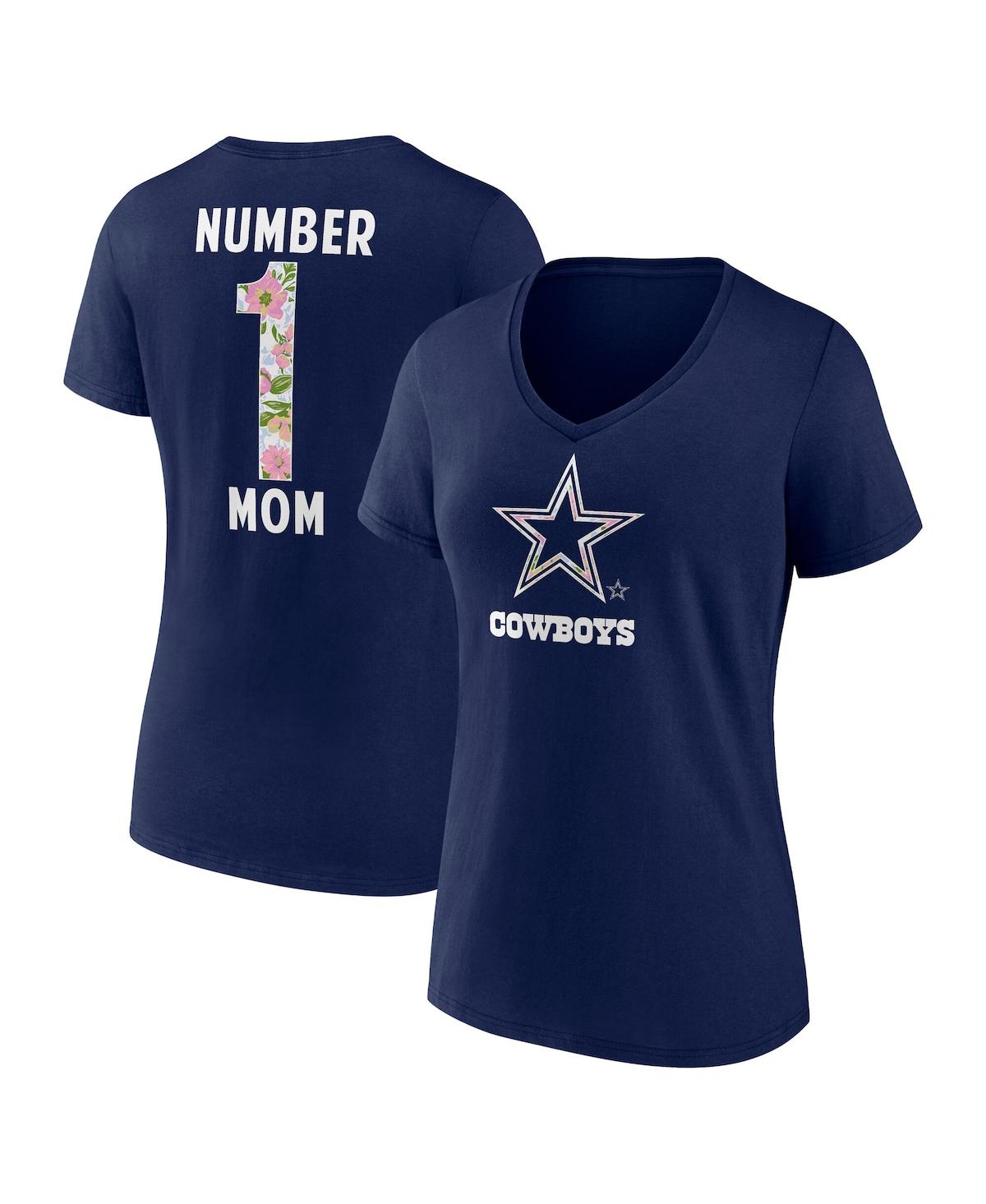 Women's Navy Dallas Cowboys Floral Number 1 Mom V-Neck T-Shirt - Navy