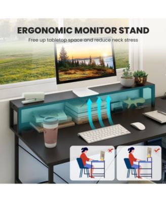 2-Person Reversible Computer Desk Long Office Desk with LED Lights