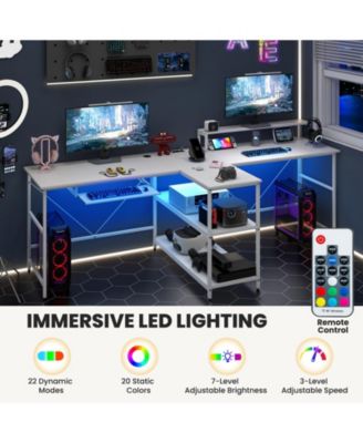 2-Person Reversible Computer Desk Long Office Desk with LED Lights