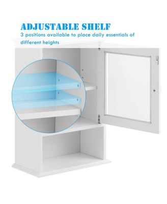 1Pc Wall-Mounted Tempered Glass Door & Adjustable Shelf Medicine Cabinet