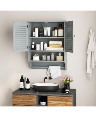 2-Doors Bathroom Wall-Mounted Medicine Cabinet with Towel Bar