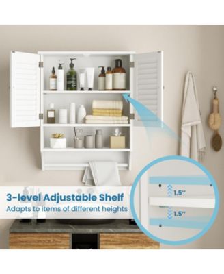 2-Doors Bathroom Wall-Mounted Medicine Cabinet with Towel Bar