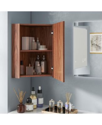1Pc Engineered Wood Corner Wall-Mounted Mirror Door & Adjustable Shelf Medicine Cabinet