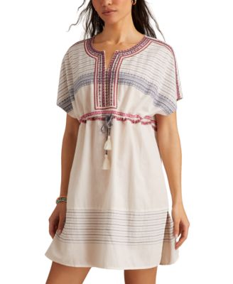 Women's Embroidered Cotton Cinched-Waist Mini Dress