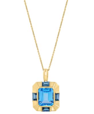 EFFY&reg; Blue Topaz (7-5/8 ct. t.w.) & London Blue Topaz (1-3/8 ct. t.w.) 18" Pendant Necklace in 14k Gold-Plated Silver