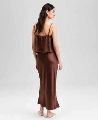 And Now This Now This Womens Satin Scalloped Edge Tank Satin Scalloped Edge Slip Skirt Exclusively At Macys In Brown