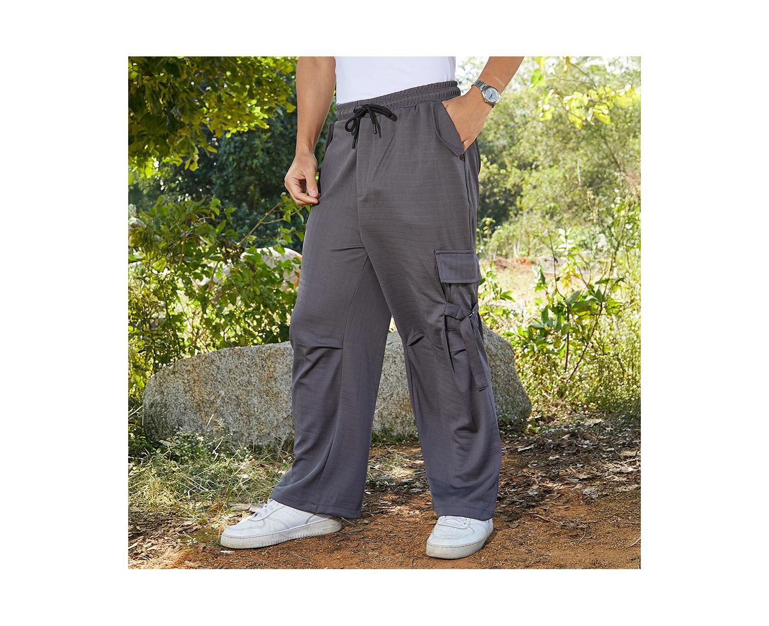 Men's Moon Grey Checkered Baggy Cargo Pants