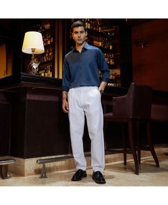 Men's Cream White Ribbed-Pleated Chino Trousers