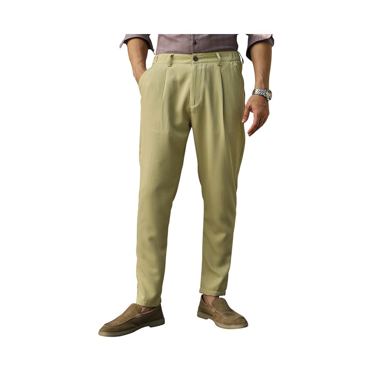 Campus Sutra Men's Lime Green Linen-blend Chino Trousers