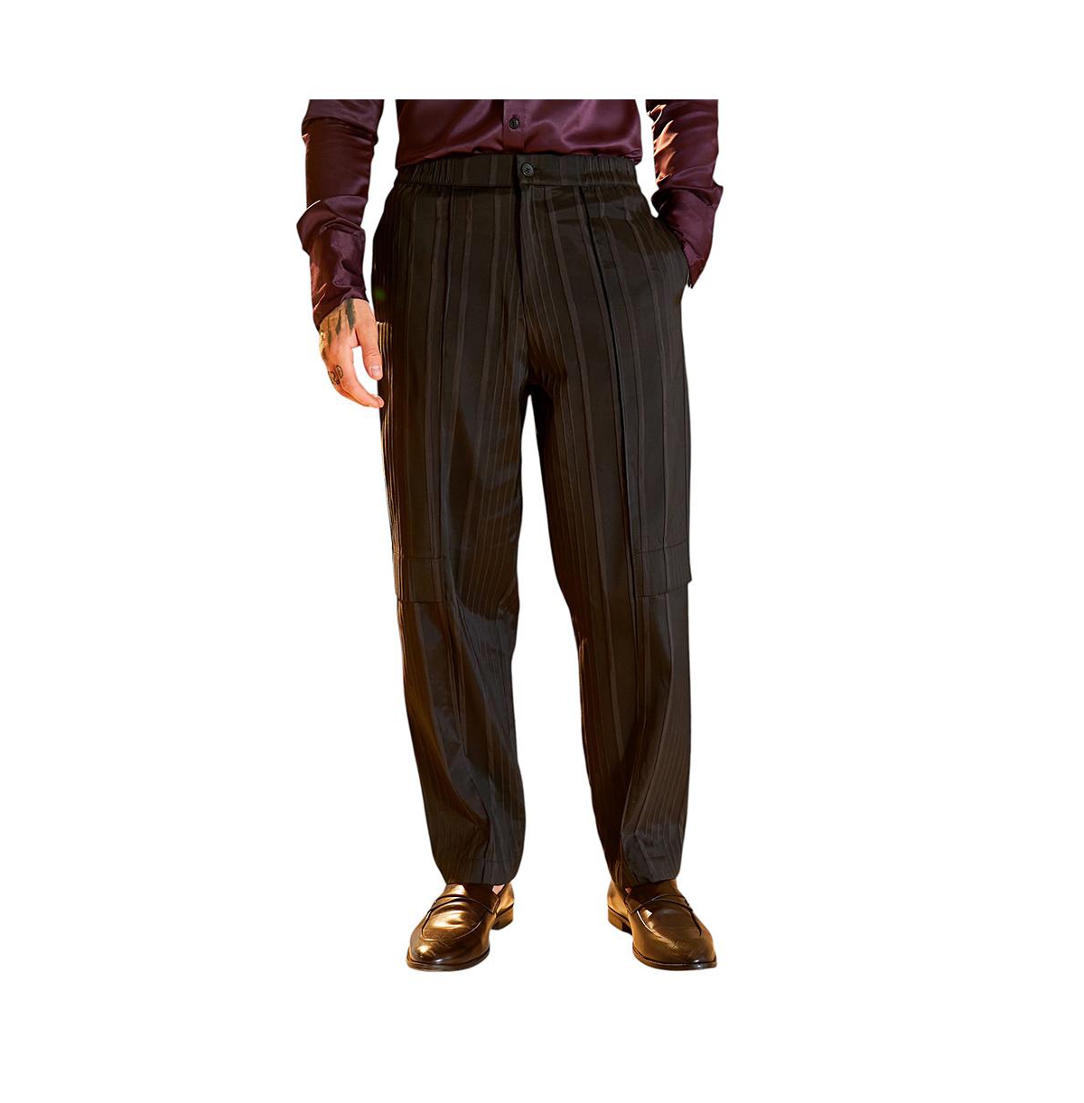 Men's Onyx Black Unbalanced-Ridge Straight Trousers - Black