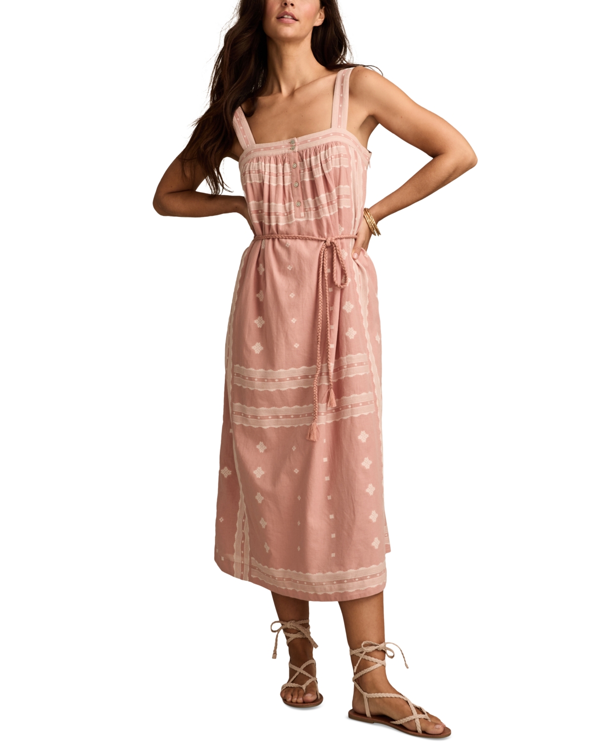 Women's Printed Cotton Sleeveless Midi Dress - Blush