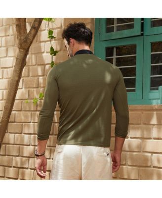 Men's Olive Green & Obsidian Black Textured Cuban Polo T-Shirt