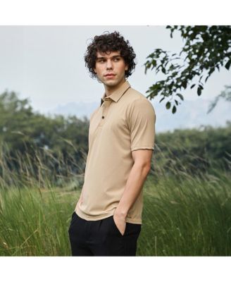 Men's Buff Beige Solid Knit Polo T-Shirt