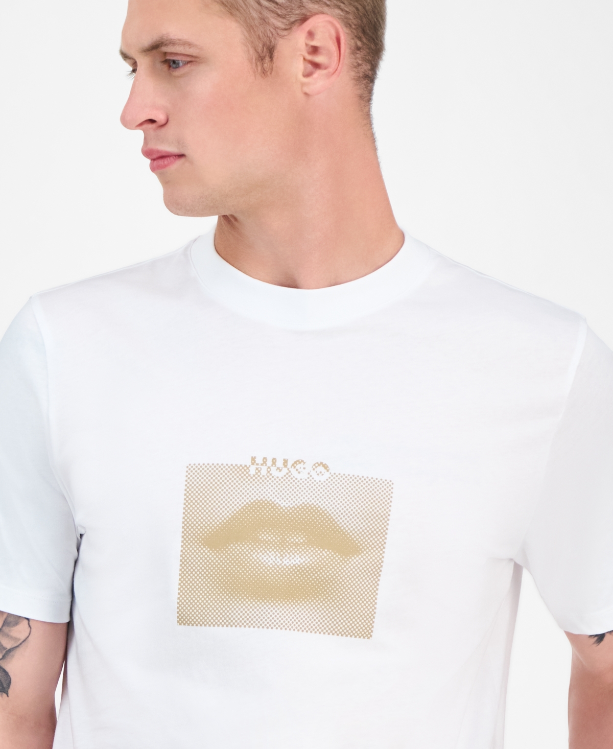 Hugo Boss Men's Deterni Short Sleeve Crewneck Lips Graphic T-shirt In White