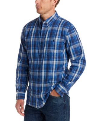 Men's Long Sleeve Button-Down Burnout Plaid Flannel Shirt