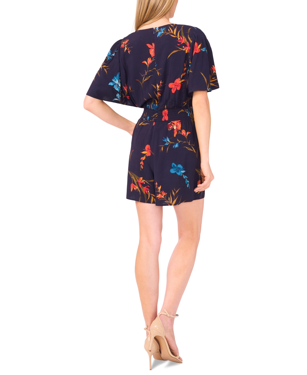Cece Women's V-neck Smocked-waist Flutter-sleeve Romper