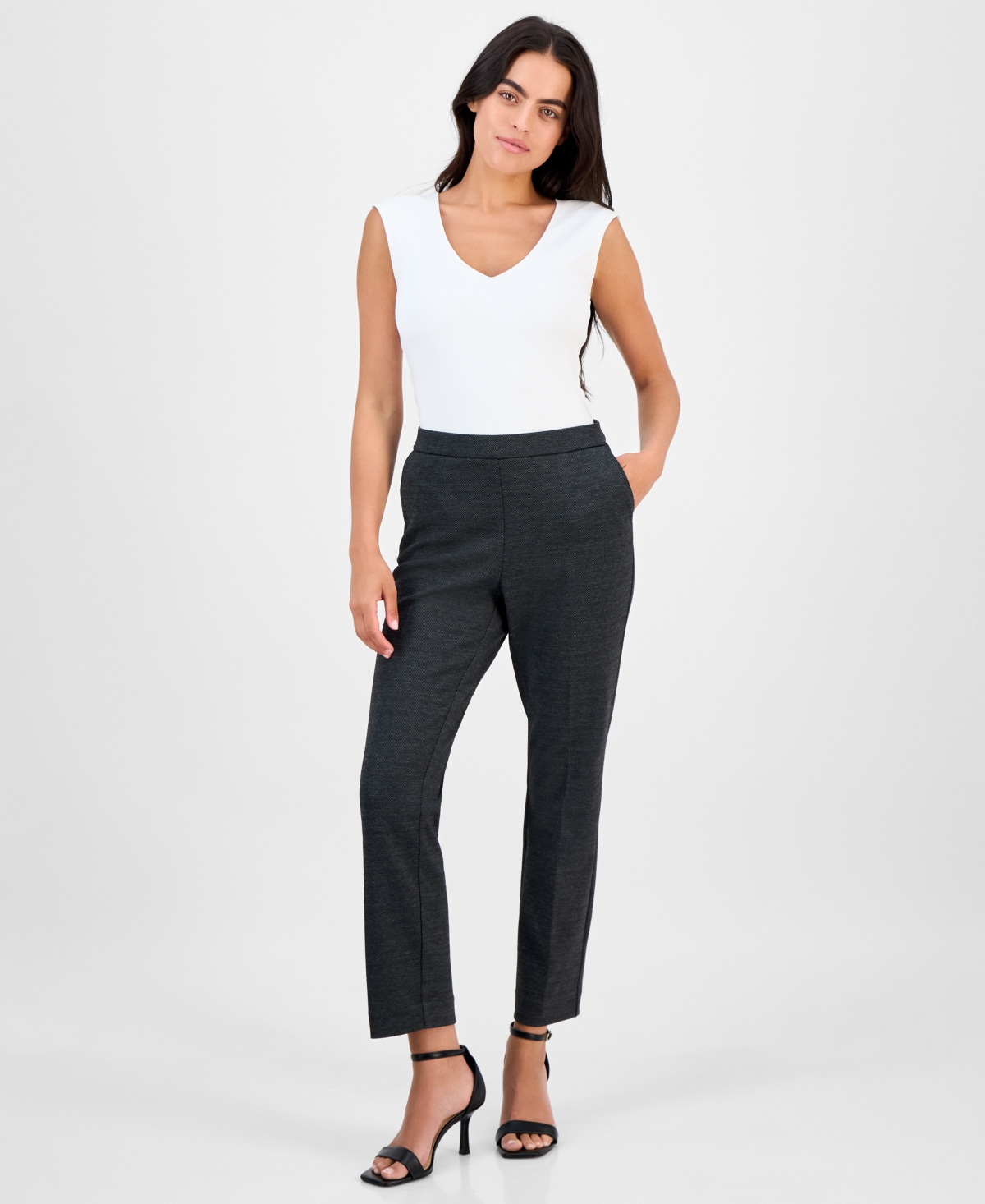 Ak Anne Klein Petite Mid-rise Pull-on Straight-leg Ankle Pants In Black