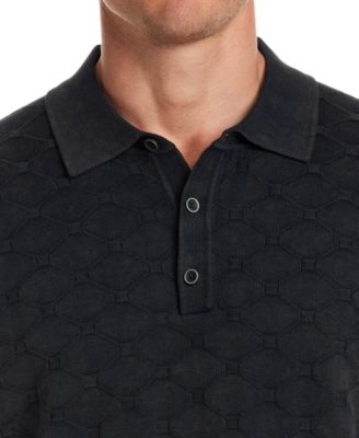 Men's Short Sleeve Diamond-Pattern Polo Sweater
