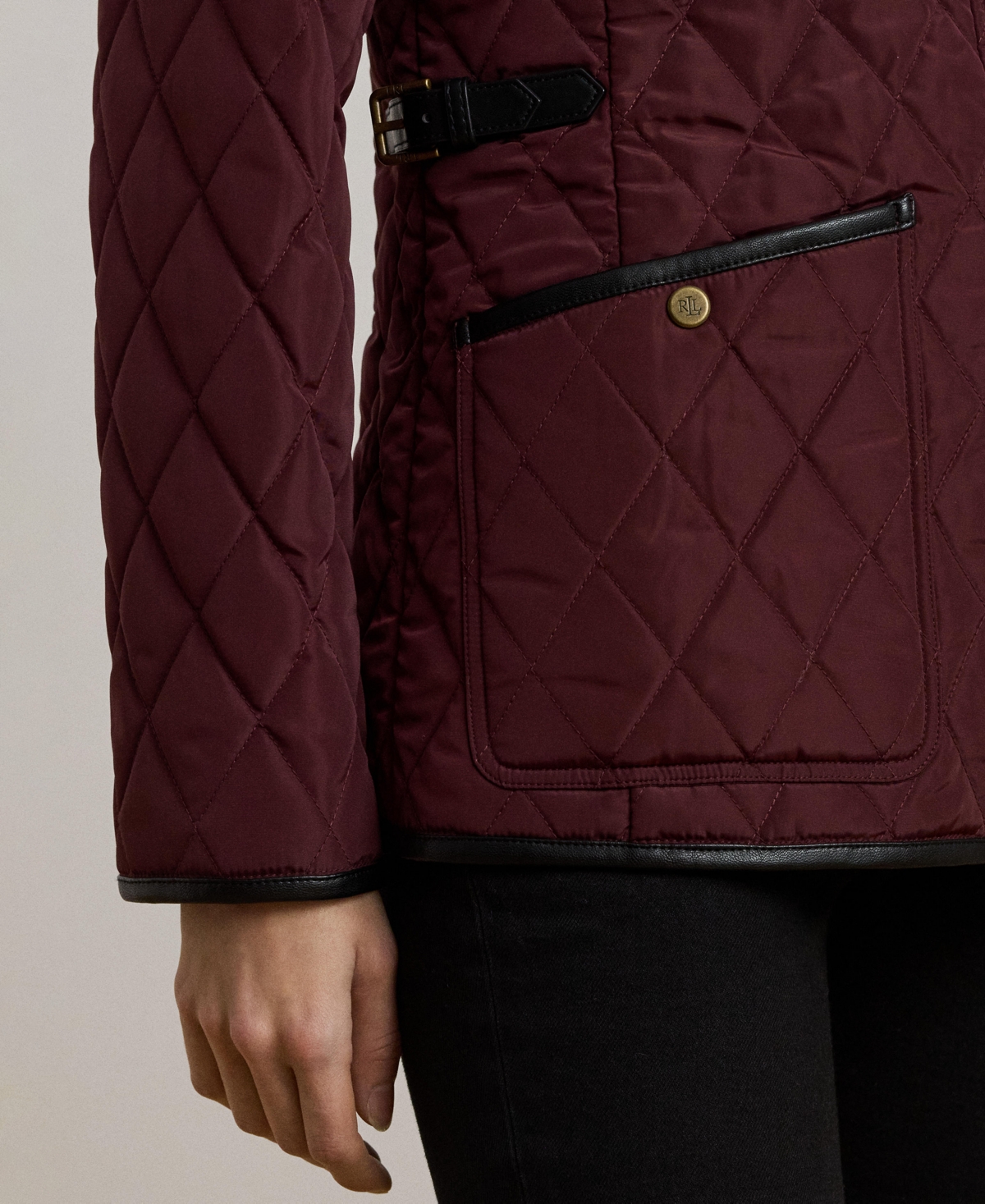 Ralph Lauren Petite Quilted Velboa Lined Coat In Burgundy