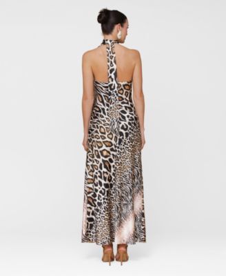 Women's Printed Halter Scarf-Tie Maxi Dress