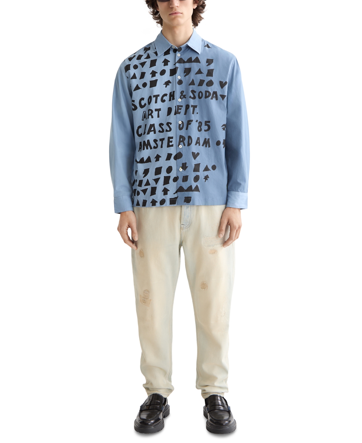 Scotch & Soda Men's Relaxed-fit Letters Poplin Button-down Shirt In Blue