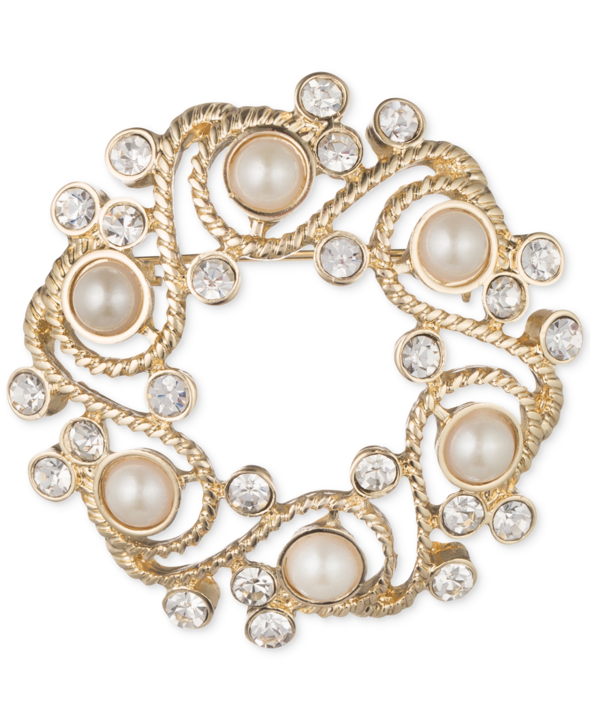 Gold-Tone Imitation Pearl and Crystal Wreath Pin, Created for Macy's - Gold