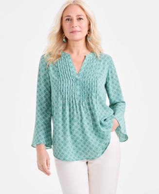 売れ筋商品|||スタイルアンドコー カットソー トップス レディース Women's Printed Pintuck Ruffle Sleeve Top, Exclusively at Macy's Glories Indigo Blue Style & Co Women's Printed Pintuck Ruffle Sleeve Top