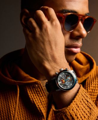 Eco-Drive Men's Chronograph Star Wars Rebel Starfighter Black Leather Strap Watch 44mm Box Set