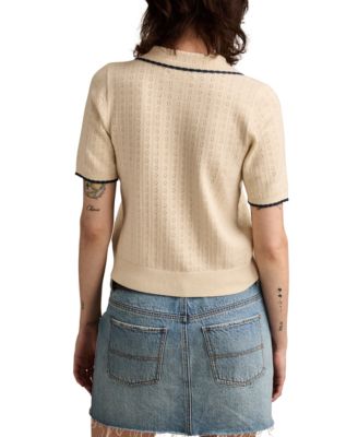 Women's Crochet-Trim Short-Sleeve Cardigan