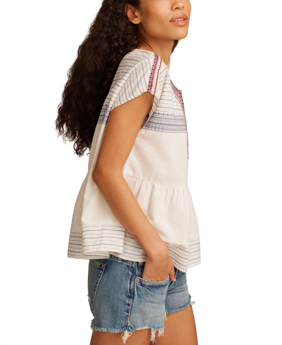 Lucky Brand Women's Shell-sleeve Cotton Peasant Blouse