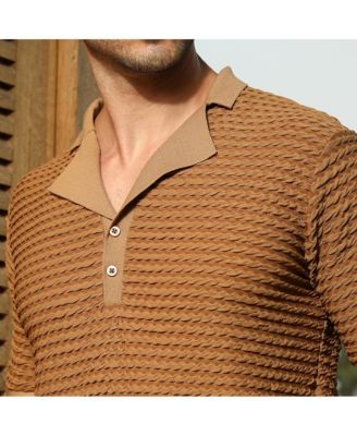 Men's Coffee Brown Crease-Tactile Cuban Polo T-Shirt