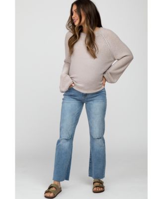 Maternity Blue Straight Leg Frayed Hem Jeans
