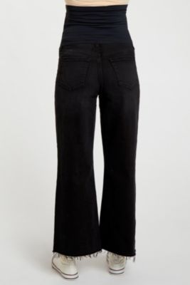 Maternity Black Wide Leg Raw Hem Jeans