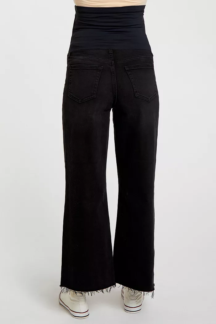 Maternity Black Wide Leg Raw Hem Jeans - thumbnail 5
