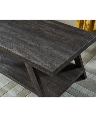 Contemporary Replicated Wood Shelf Coffee Set Table in Charcoal Finish
