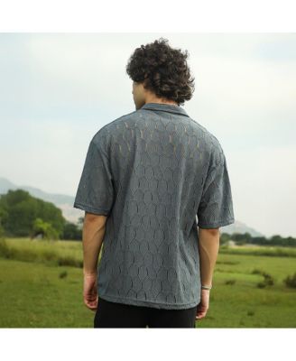 Men's Moon Grey Honeycomb-Knit Polo T-Shirt