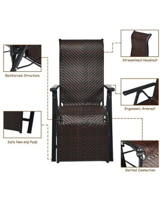 Patio Rattan Folding Lounge Chair Recliner Back Adjustable Beach Yard Pool